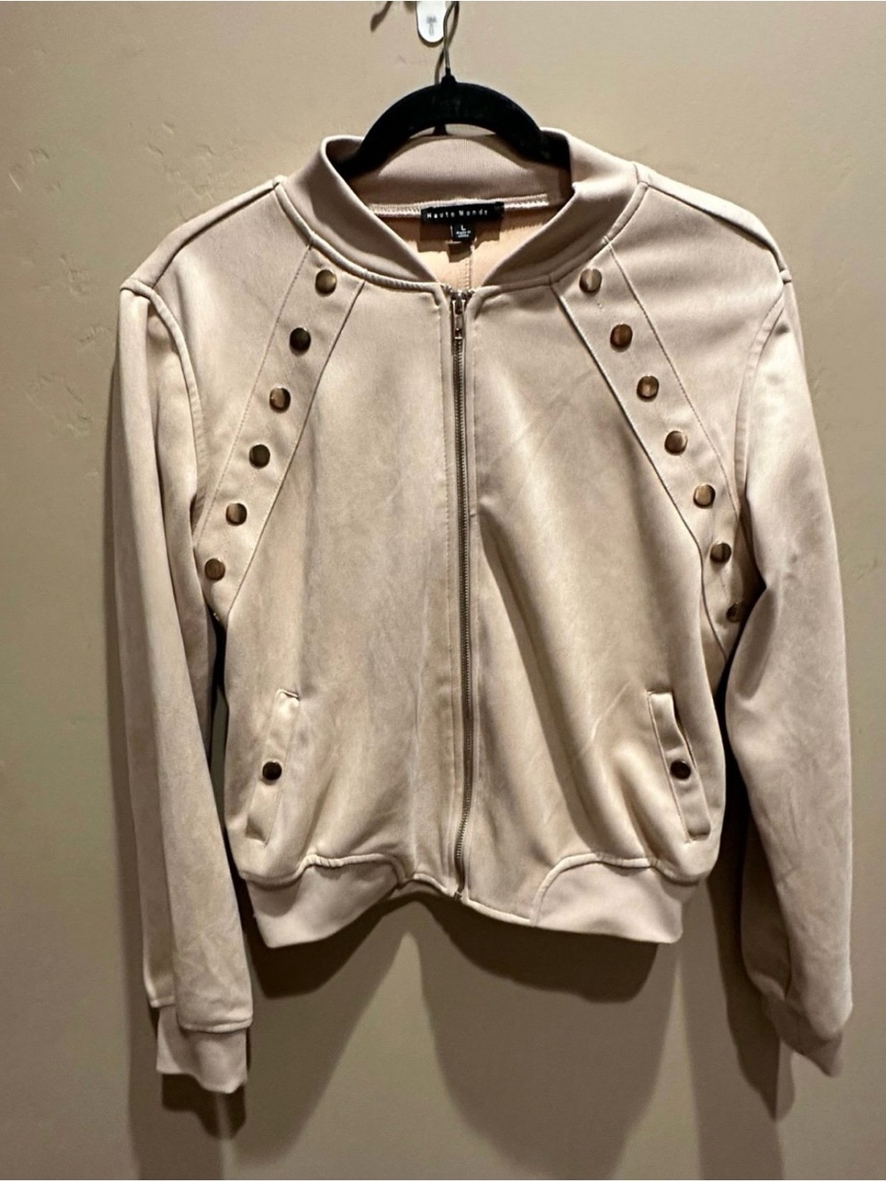 Haute Monde Blush Faux Suede Studded Bomber Jacket Size Large
